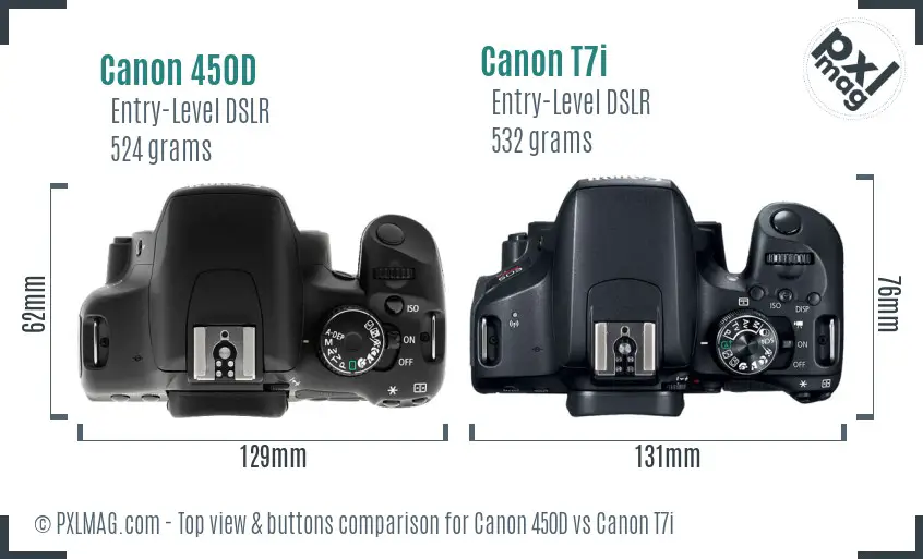 Canon 450D vs Canon T7i top view buttons comparison