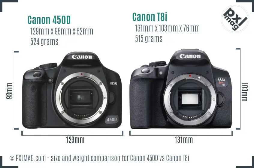 Canon 450D vs Canon T8i size comparison