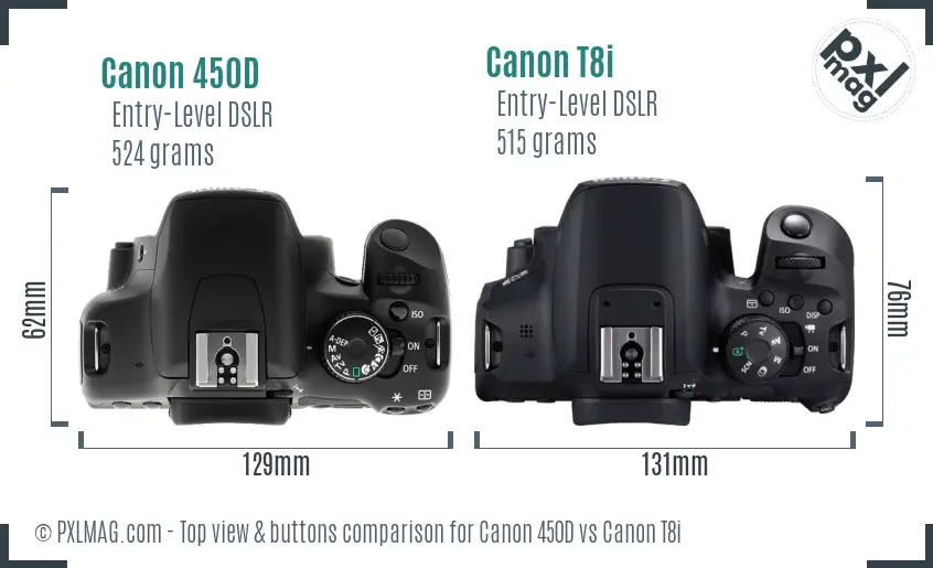Canon 450D vs Canon T8i top view buttons comparison