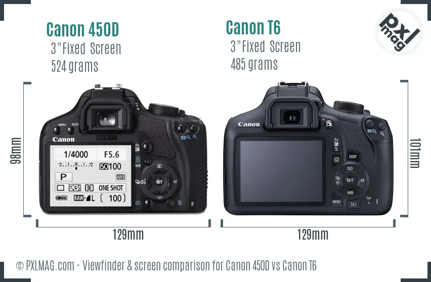 Canon 450D vs Canon T6 Screen and Viewfinder comparison