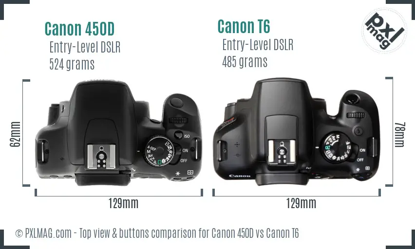 Canon 450D vs Canon T6 top view buttons comparison
