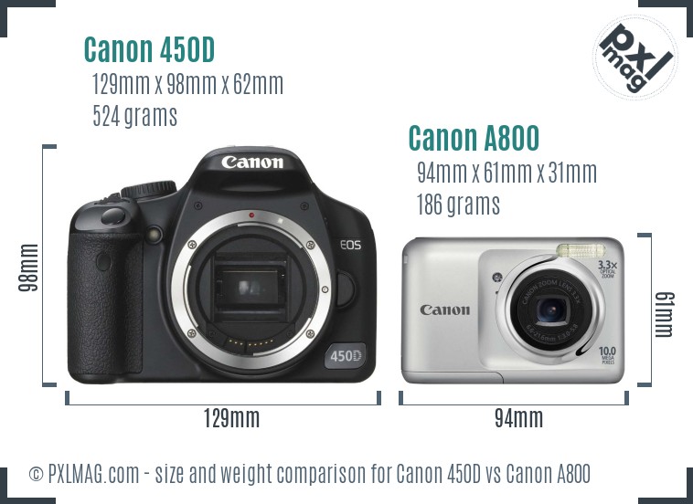 Canon 450D vs Canon A800 size comparison