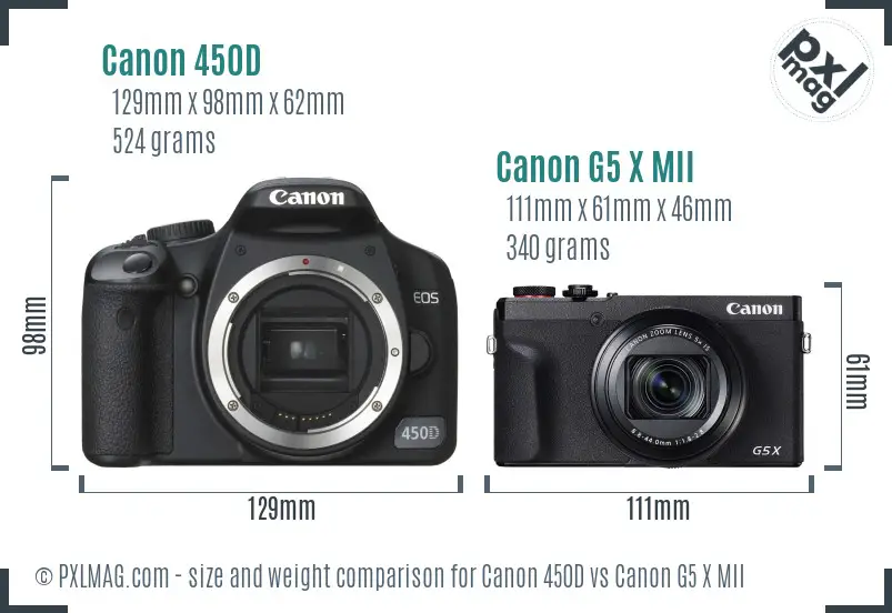 Canon 450D vs Canon G5 X MII size comparison