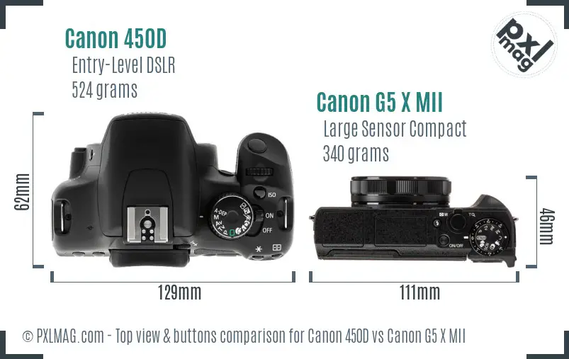 Canon 450D vs Canon G5 X MII top view buttons comparison