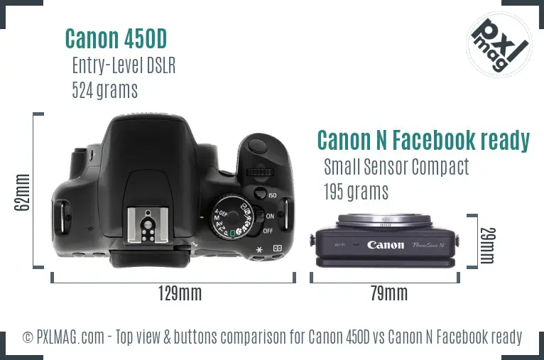 Canon 450D vs Canon N Facebook ready top view buttons comparison Canon 450D vs Canon N Facebook ready top view buttons comparison