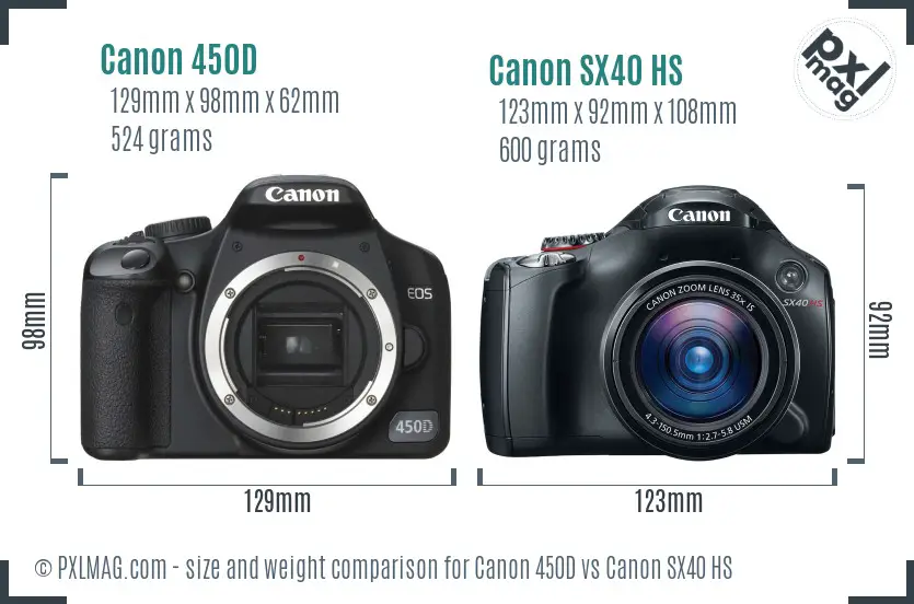 Canon 450D vs Canon SX40 HS size comparison Canon 450D vs Canon SX40 HS size comparison