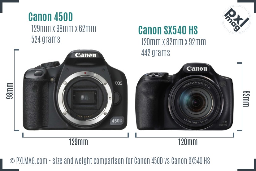 Canon 450D vs Canon SX540 HS size comparison Canon 450D vs Canon SX540 HS size comparison