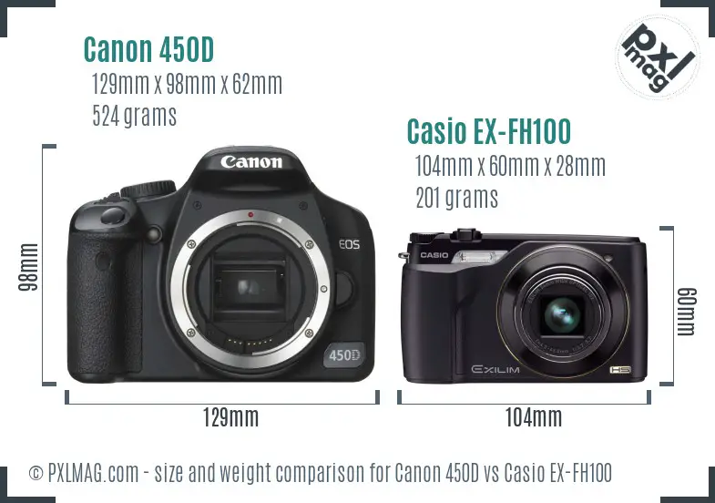 Canon 450D vs Casio EX-FH100 size comparison