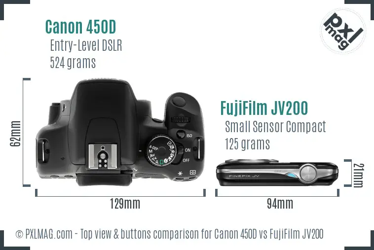 Canon 450D vs FujiFilm JV200 top view buttons comparison