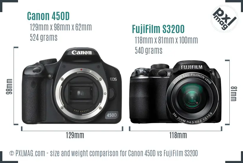 Canon 450D vs FujiFilm S3200 size comparison