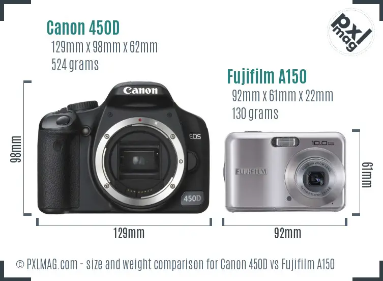Canon 450D vs Fujifilm A150 size comparison