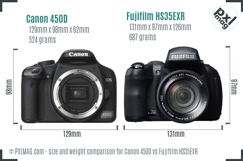 Canon 450D vs Fujifilm HS35EXR size comparison