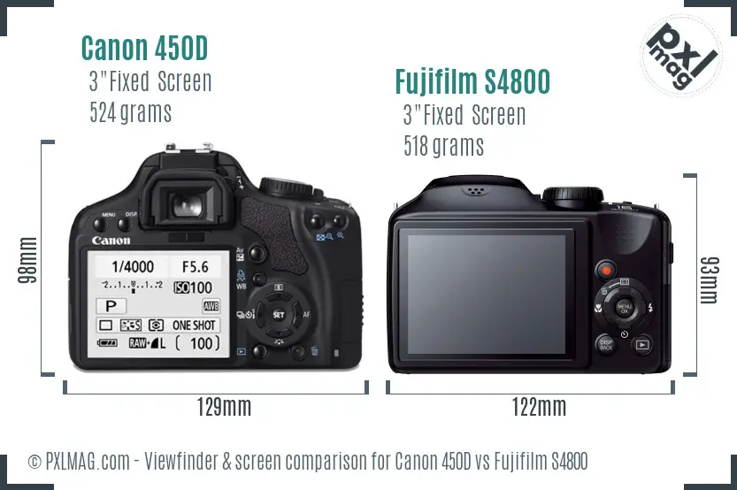 Canon 450D vs Fujifilm S4800 Screen and Viewfinder comparison Canon 450D vs Fujifilm S4800 Screen and Viewfinder comparison