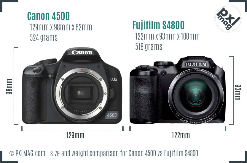 Canon 450D vs Fujifilm S4800 size comparison Canon 450D vs Fujifilm S4800 size comparison