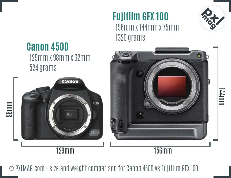 Canon 450D vs Fujifilm GFX 100 size comparison