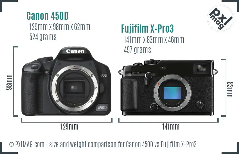 Canon 450D vs Fujifilm X-Pro3 size comparison