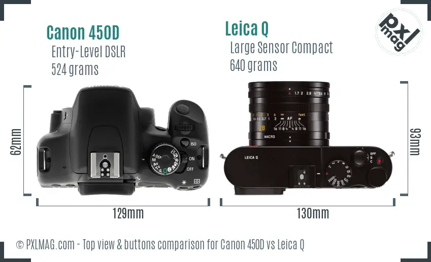 Canon 450D vs Leica Q top view buttons comparison Canon 450D vs Leica Q top view buttons comparison
