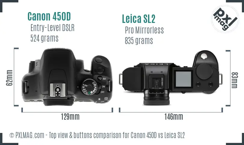 Canon 450D vs Leica SL2 top view buttons comparison