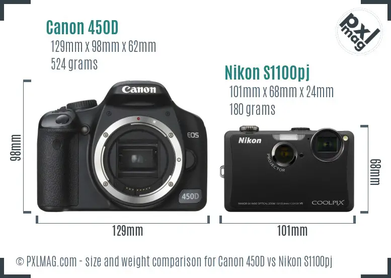 Canon 450D vs Nikon S1100pj size comparison