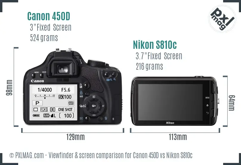 Canon 450D vs Nikon S810c Screen and Viewfinder comparison
