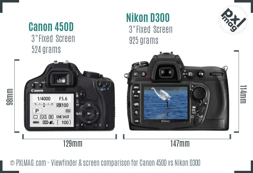 Canon 450D vs Nikon D300 Screen and Viewfinder comparison