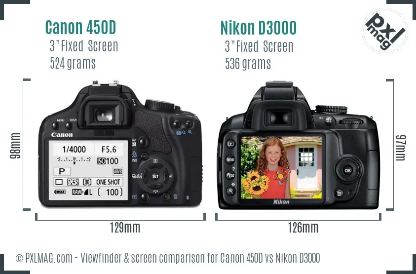 Canon 450D vs Nikon D3000 Screen and Viewfinder comparison