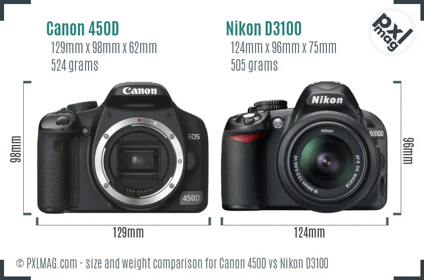 Canon 450D vs Nikon D3100 size comparison