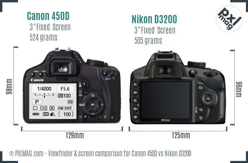 Canon 450D vs Nikon D3200 Screen and Viewfinder comparison