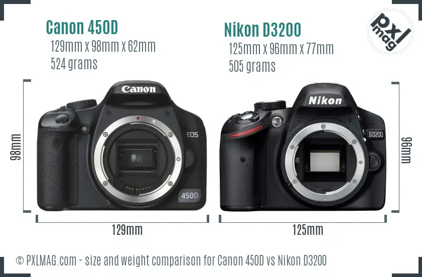 Canon 450D vs Nikon D3200 size comparison
