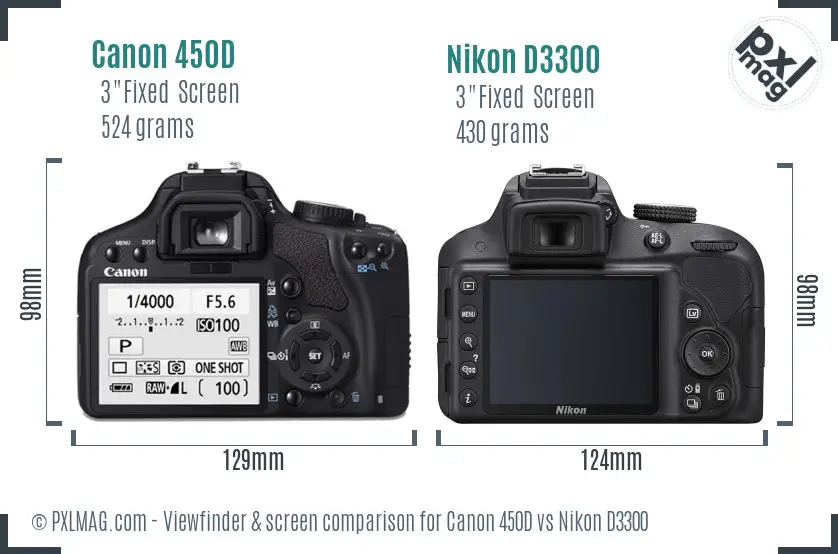 Canon 450D vs Nikon D3300 Screen and Viewfinder comparison