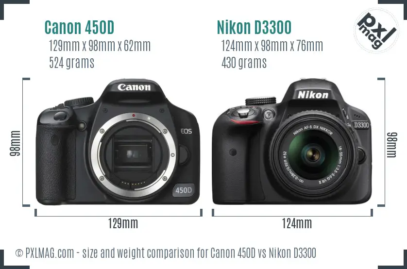 Canon 450D vs Nikon D3300 size comparison