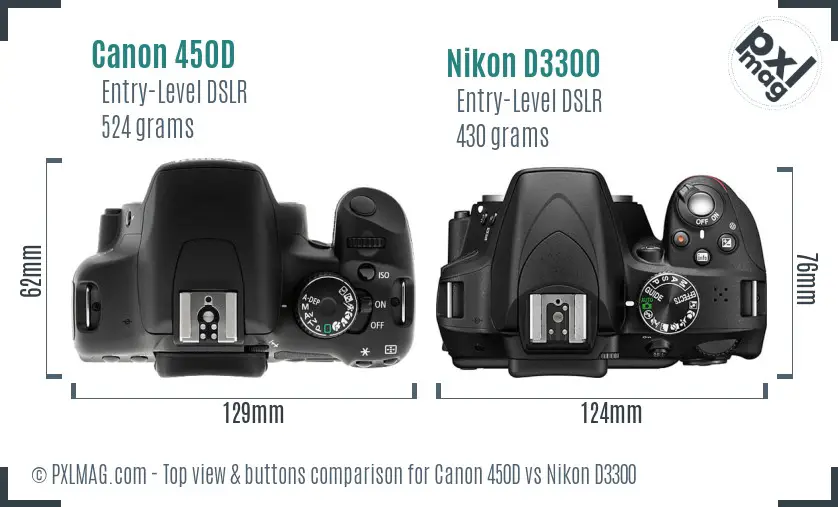 Canon 450D vs Nikon D3300 top view buttons comparison