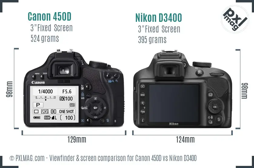 Canon 450D vs Nikon D3400 Screen and Viewfinder comparison