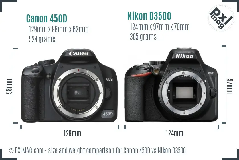 Canon 450D vs Nikon D3500 size comparison