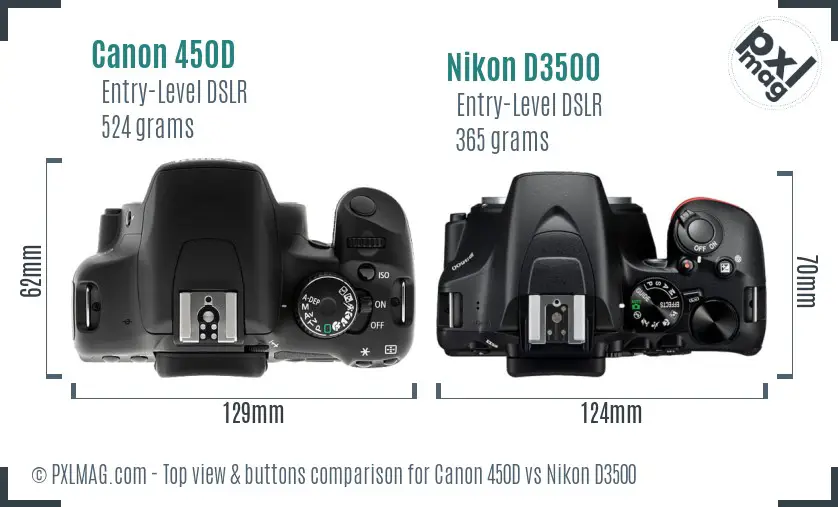 Canon 450D vs Nikon D3500 top view buttons comparison