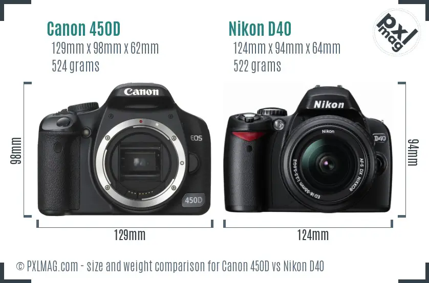 Canon 450D vs Nikon D40 size comparison