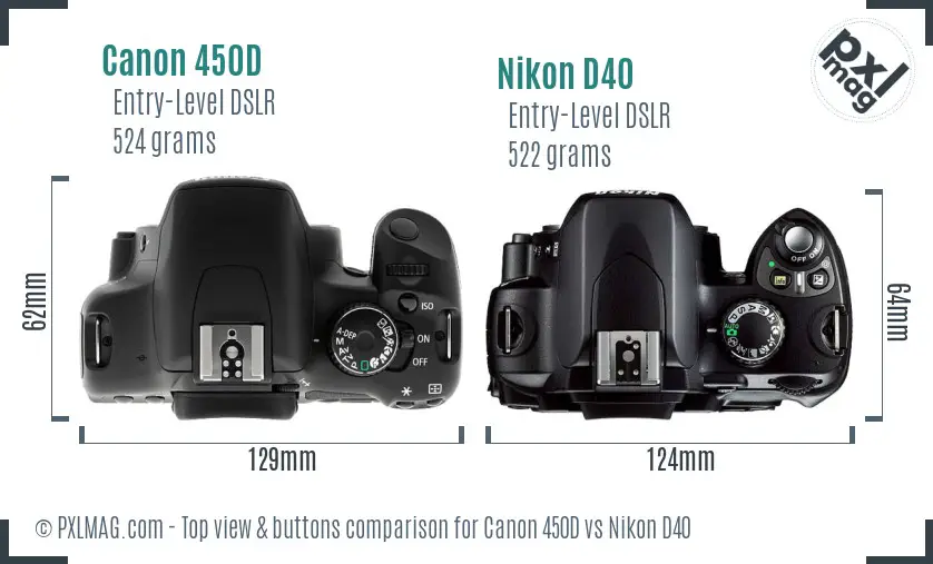 Canon 450D vs Nikon D40 top view buttons comparison
