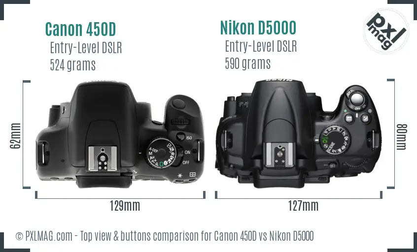 Canon 450D vs Nikon D5000 top view buttons comparison