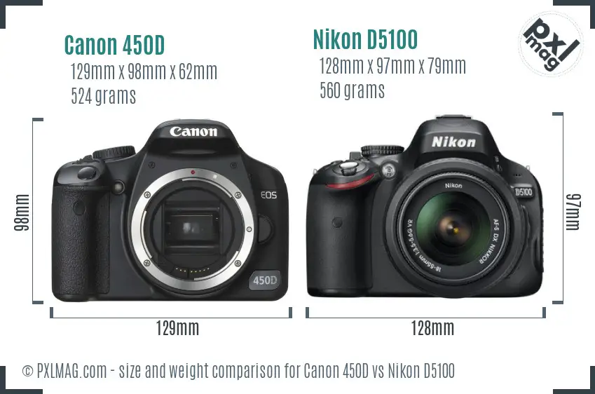 Canon 450D vs Nikon D5100 size comparison