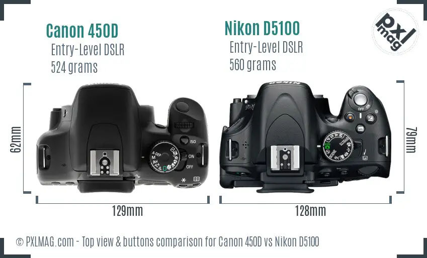 Canon 450D vs Nikon D5100 top view buttons comparison
