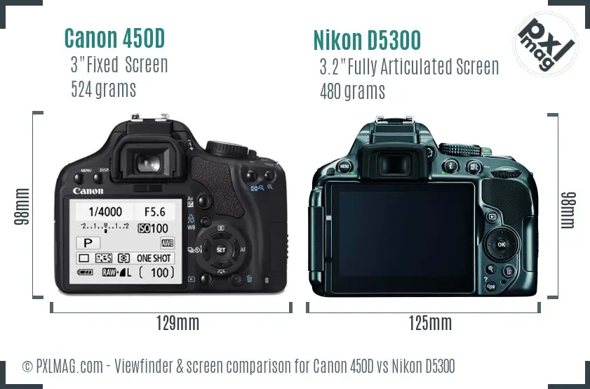 Canon 450D vs Nikon D5300 Screen and Viewfinder comparison