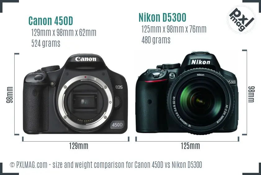 Canon 450D vs Nikon D5300 size comparison