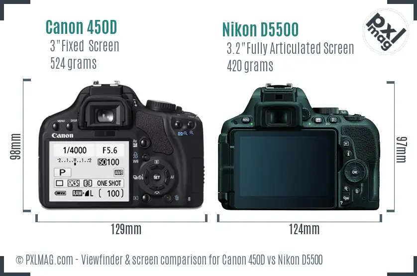 Canon 450D vs Nikon D5500 Screen and Viewfinder comparison