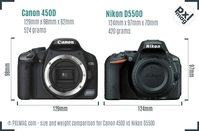 Canon 450D vs Nikon D5500 size comparison