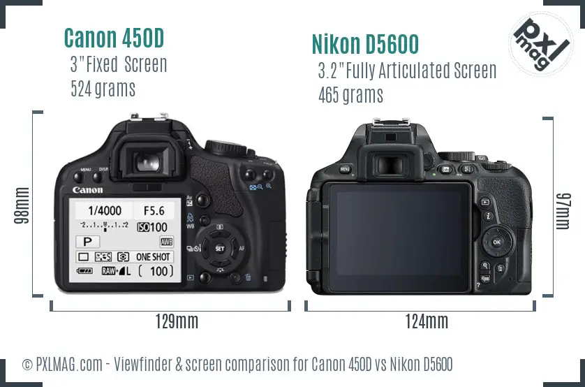 Canon 450D vs Nikon D5600 Screen and Viewfinder comparison