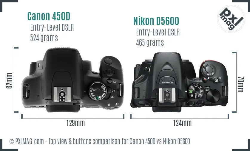 Canon 450D vs Nikon D5600 top view buttons comparison
