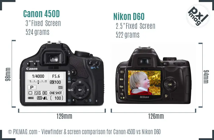 Canon 450D vs Nikon D60 Screen and Viewfinder comparison