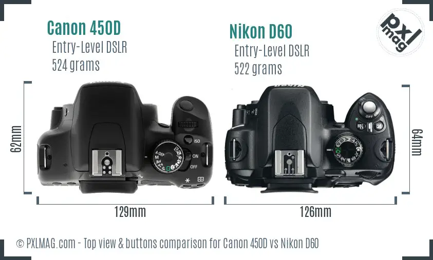 Canon 450D vs Nikon D60 top view buttons comparison