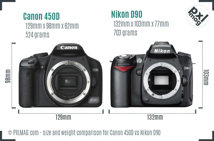 Canon 450D vs Nikon D90 size comparison Canon 450D vs Nikon D90 size comparison