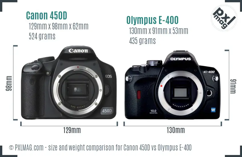 Canon 450D vs Olympus E-400 size comparison